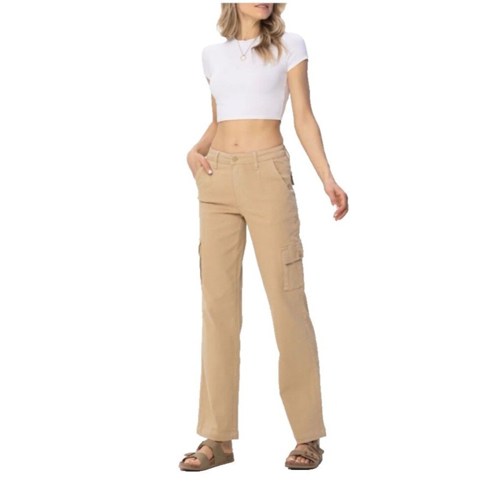 Judy Blue Khaki Cargo Pants Womens 29/9 Straight Leg Stretch Utility Casual